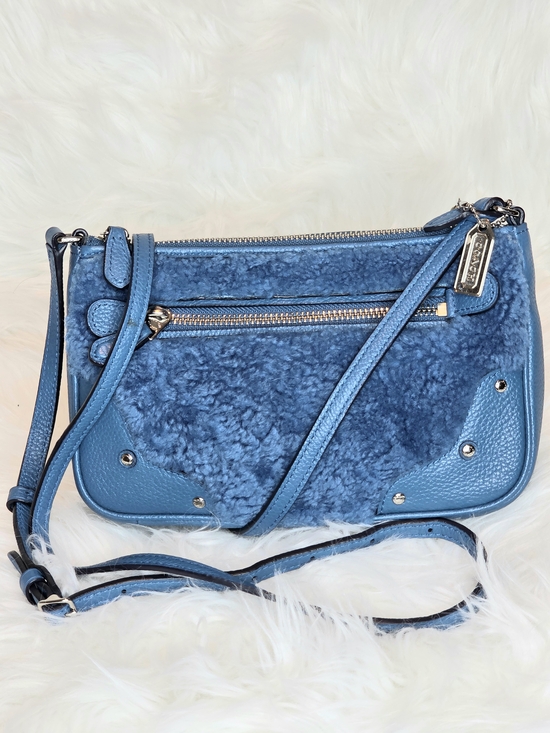 Coach Handbags - Coach Rhyder Shearling & Pebble Leather Crossbody Bag In Blue  Style #36490